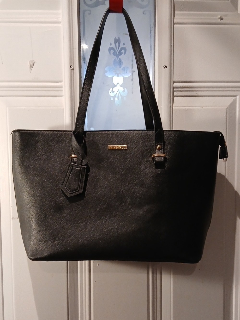 Classic Black Saffiano Tote with Gold Accent - Women's Shoulder Bag